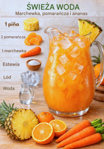 Świeża woda z marchewki, pomarańczy i ananasa