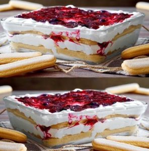 Świąteczny deser warstwowy, przepyszny 😋 1 łyżka soku z cytryny 120 g jogurtu naturalnego...