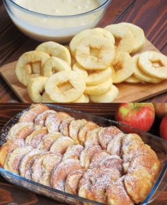 Mieszam 300 ml jogurtu z 2 jabłkami, aby uzyskać pyszne krążki jabłkowe. Zapraszam do komentowania. ❤️ Cieszę się, że z chęcią mi pomożecie.