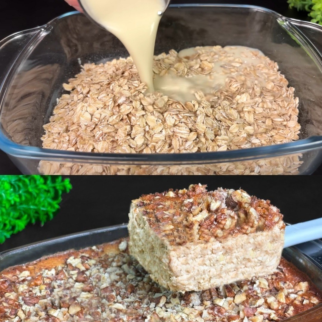 Pieczona owsianka z abłkiem, bananem i orzechami włoskimi