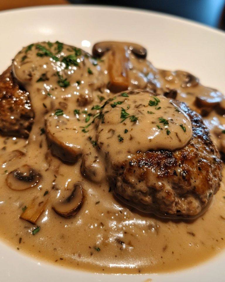 Wolno gotowany stek Salisbury z ziołami i sosem grzybowym