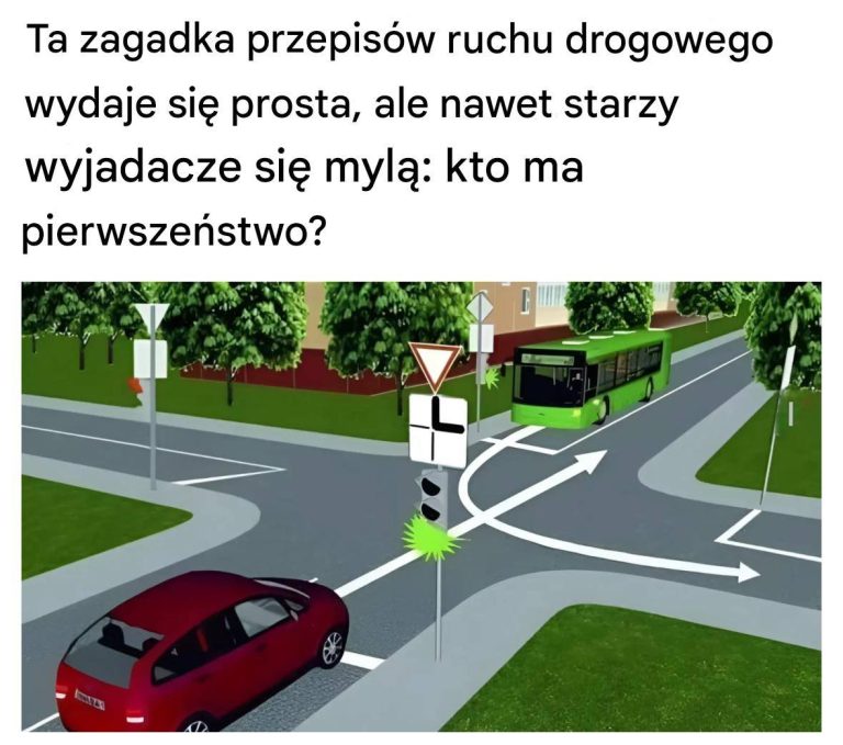Ta zagadka przepisów ruchu drogowego wydaje się prosta, ale nawet doświadczeni kierowcy często się mylą: kto ma pierwszeństwo?