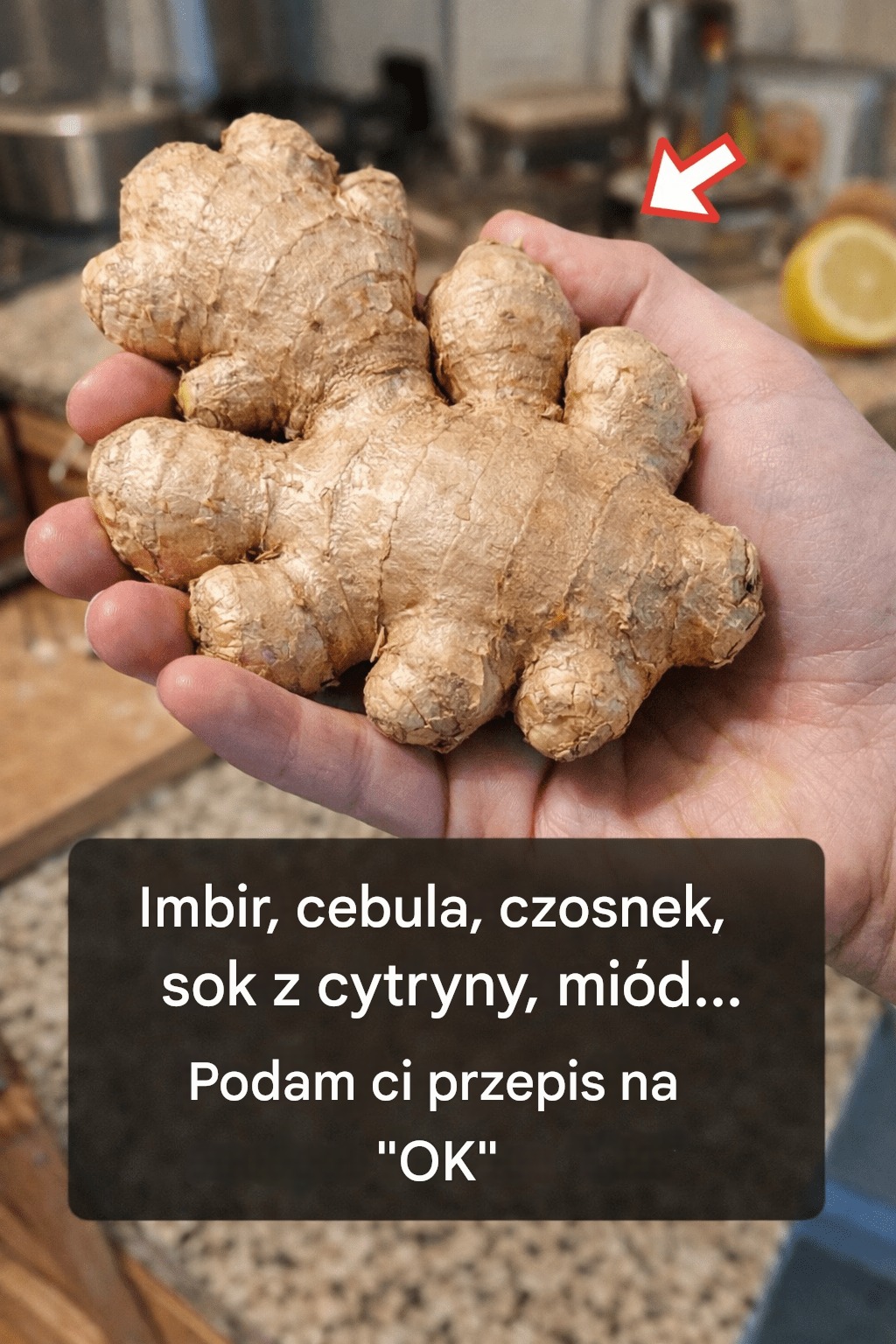 Starty imbir, cebula, czosnek, sok z cytryny i miód. Jedna łyżeczka dziennie, począwszy od 7. dnia. Podam ci przepis w zamian za krótką zgodę
