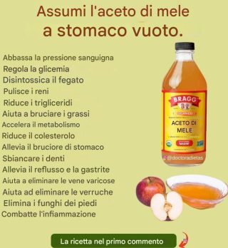 Scopri i numerosi benefici per la salute dell'aceto di mele: rimarrai sorpreso! Ricetta completa nel primo commento 👇🏽👇🏽👇🏽👇🏽